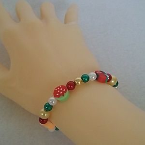 Red, yellow, green fruit beaded stretch bracelet